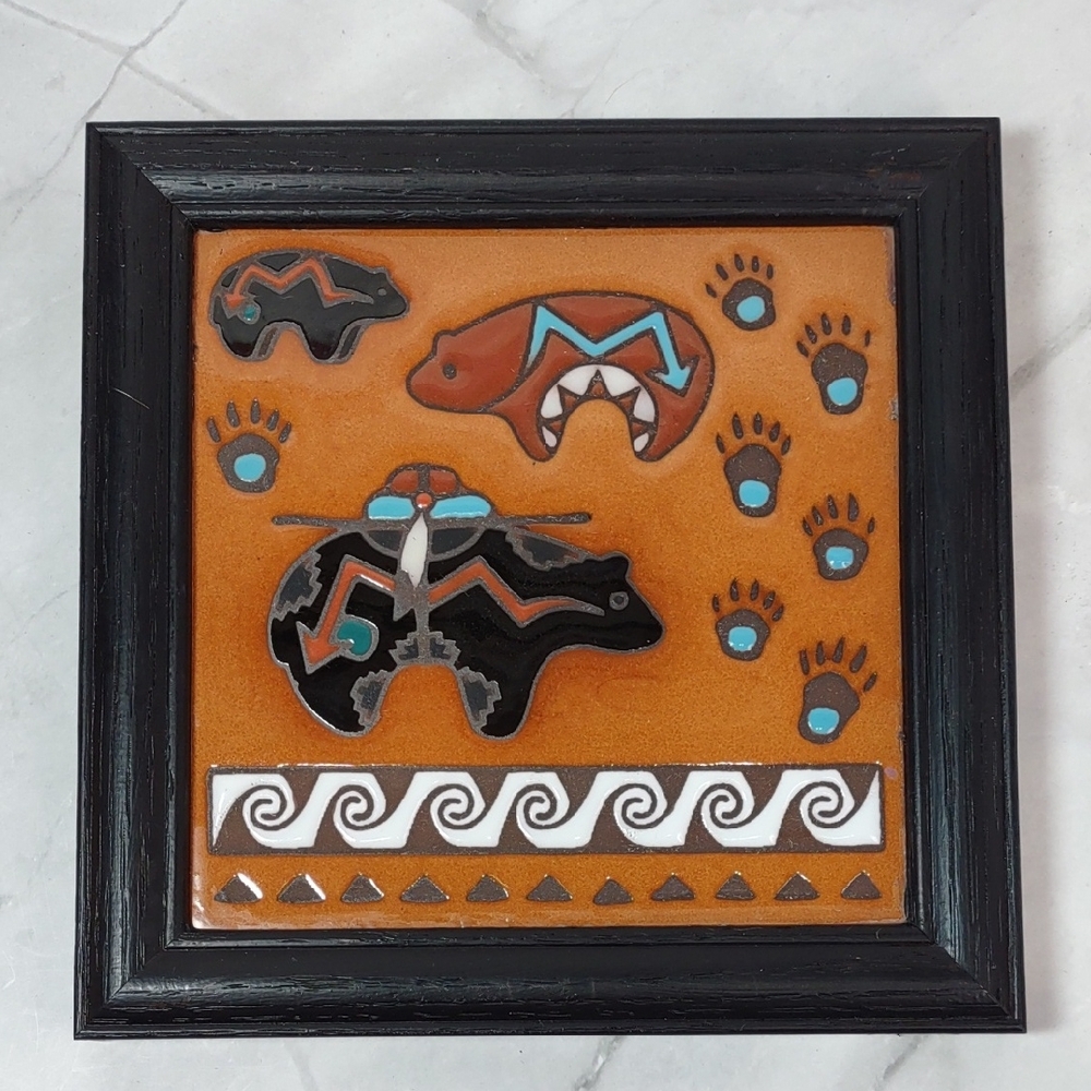 Masterworks Native American Bear Theme Ceramic Tile Trivet